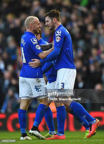 Jonathan Grounds of Birmingham City celebrates his goal with David Cotterill during the FA Cup Fourth Round match between Birmingham City and West...