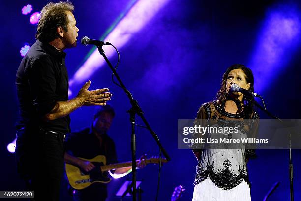 Troy Cassar-Daley and Kasey Chambers perform during the 43rd Golden Guitar Country Music Awards of Australia on January 24, 2015 in Tamworth,...
