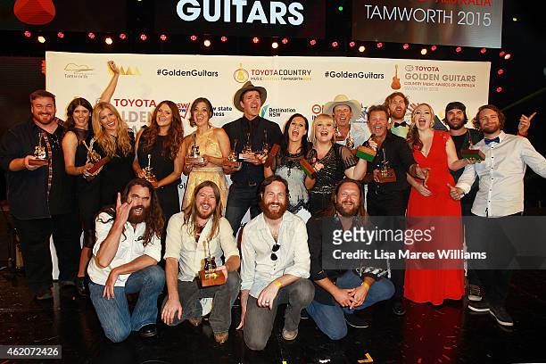 Golden Guitar winners of 2015 pose following the 43rd Golden Guitar Country Music Awards of Australia on January 24, 2015 in Tamworth, Australia.