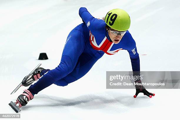 Elise Christie of Great Britain competes in the Womens 1500m semi finals during day 2 of the ISU European Short Track Speed Skating Championships at...