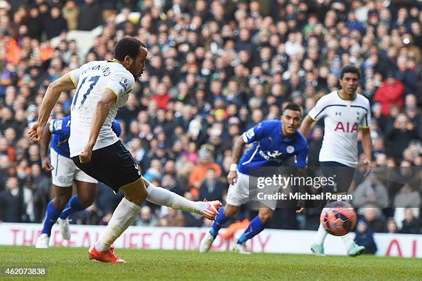 Andros Townsend of Spurs scores the opening goal from the penalty spot during the FA Cup Fourth Round match between Tottenham Hotspur and Leicester...