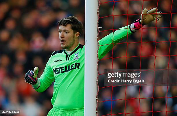 Wayne Hennessey of Crystal Palace signals during the FA Cup Fourth Round match between Southampton and Crystal Palace at St Mary's Stadium on January...