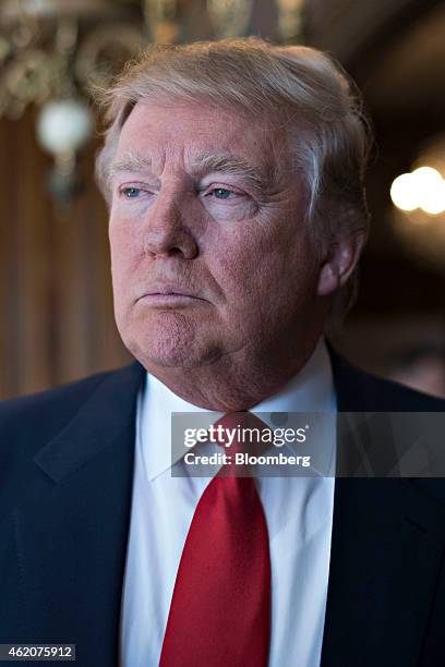 Donald Trump, president and chief executive officer of Trump Organization Inc., takes questions from the media during the Iowa Freedom Summit in Des...