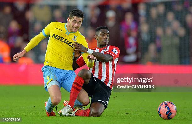 Crystal Palace's English defender Joel Ward vies with Southampton's Dutch midfielder Eljero Elia during the FA Cup fourth round football match...