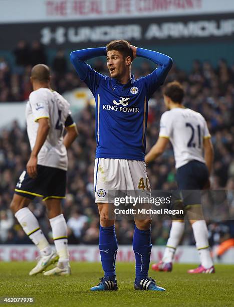 Andrej Kramaric of Leicester City reacts during the FA Cup Fourth Round match between Tottenham Hotspur and Leicester City at White Hart Lane on...
