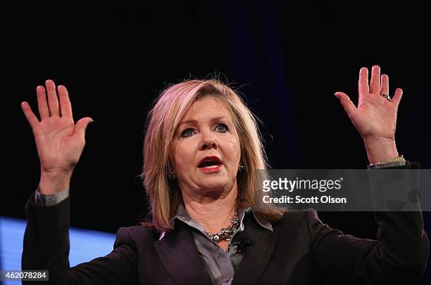 Rep. Marsha Blackburn speaks to guests at the Iowa Freedom Summit on January 24, 2015 in Des Moines, Iowa. The summit is hosting a group of potential...