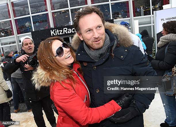 Christian Horner and girlfriend Geri Halliwell attend the Hahnenkamm Race on January 24, 2015 in Kitzbuehel, Austria.