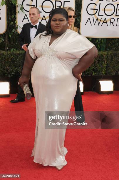 Actress Gabourey Sidibe attends the 71st Annual Golden Globe Awards held at The Beverly Hilton Hotel on January 12, 2014 in Beverly Hills, California.