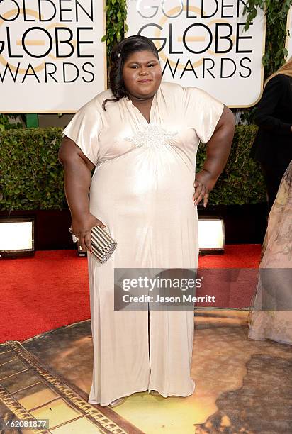 Actress Gabourey Sidibe attends the 71st Annual Golden Globe Awards held at The Beverly Hilton Hotel on January 12, 2014 in Beverly Hills, California.