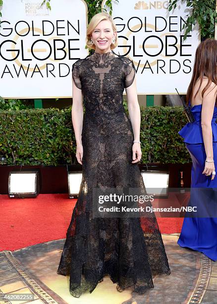 71st ANNUAL GOLDEN GLOBE AWARDS -- Pictured: Actress Cate Blanchett arrives to the 71st Annual Golden Globe Awards held at the Beverly Hilton Hotel...