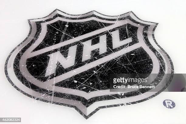 General view of the NHL logo prior to the 2015 Honda NHL All-Star Skills Competition at the Nationwide Arena on January 24, 2015 in Columbus, Ohio.
