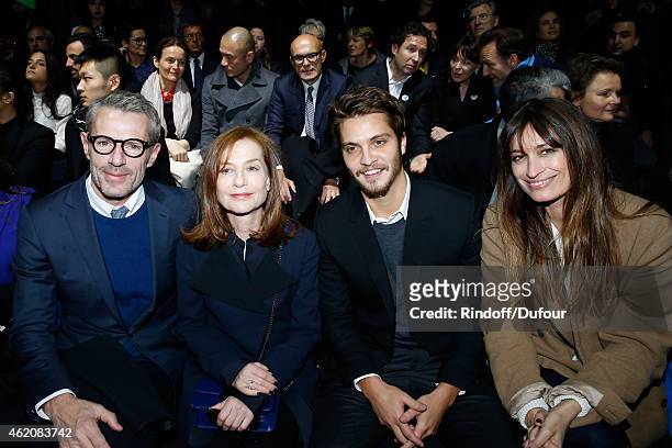 Actor Lambert Wilson, Actor Isabelle Huppert, Actor of movie 'Fifty shades of grey' Luke Grimes and Caroline de Maigret attend the Dior Homme...