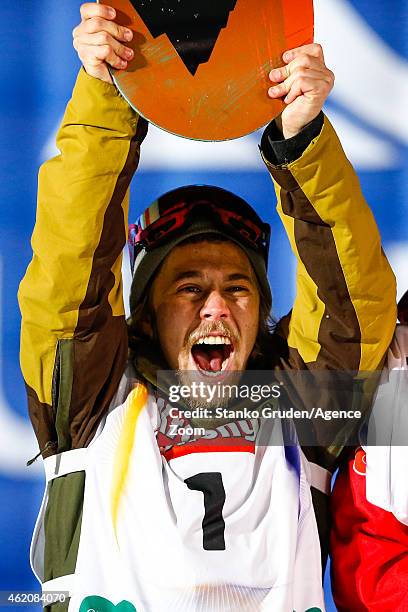 Roope Tonteri of Finland takes 1st place during the FIS Snowboard World Championships Men's Big Air on January 24, 2015 in Kreischberg, Austria.