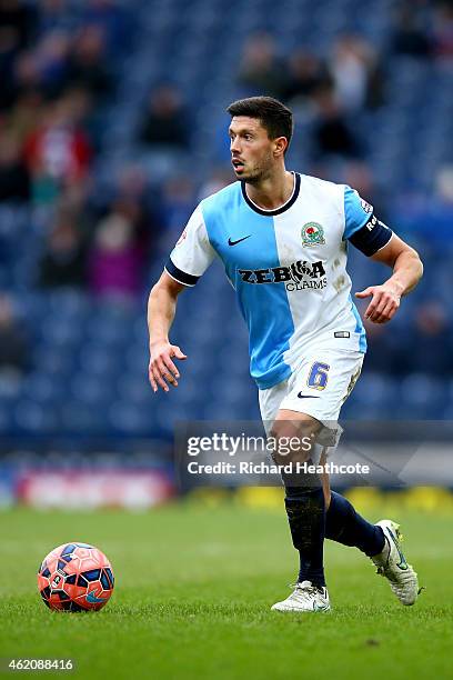 Jason Lowe of Blackburn in action during the FA Cup Fourth Round match between Blackburn Rovers and Swansea City at Ewood park on January 24, 2015 in...