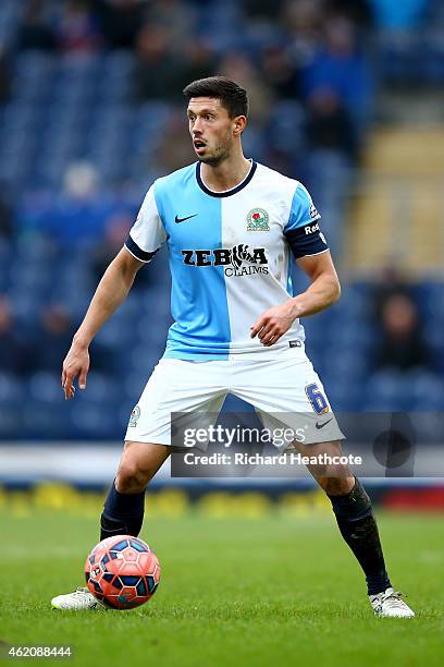 Jason Lowe of Blackburn in action during the FA Cup Fourth Round match between Blackburn Rovers and Swansea City at Ewood park on January 24, 2015 in...