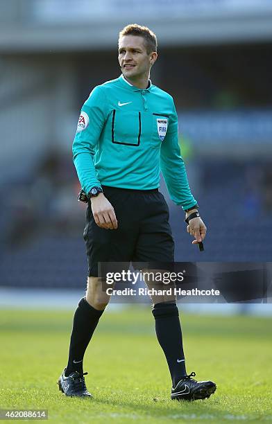 Referee Craig Pawson during the FA Cup Fourth Round match between Blackburn Rovers and Swansea City at Ewood park on January 24, 2015 in Blackburn,...