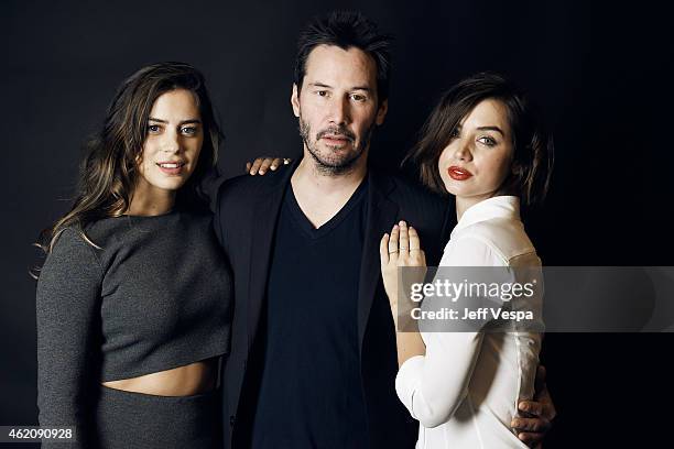 Actors Lorenza Izzo, Keanu Reeves and Ana de Armas from "Knock Knock" pose for a portrait at the Village at the Lift Presented by McDonald's McCafe...