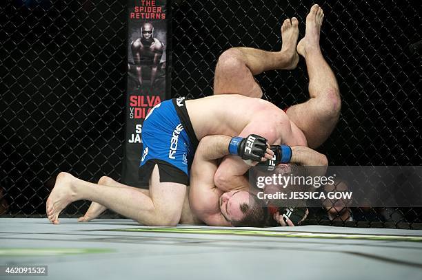 Viktor Pesta of Czech Republic and Konstantin Erokhin of Russia fight in their UFC flyweight mixed martial arts bout at Tele2 Arena in Stockholm on...