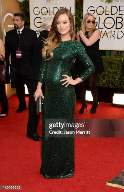 Actress Olivia Wilde attends the 71st Annual Golden Globe Awards held at The Beverly Hilton Hotel on January 12, 2014 in Beverly Hills, California.