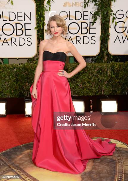 Singer Taylor Swift attends the 71st Annual Golden Globe Awards held at The Beverly Hilton Hotel on January 12, 2014 in Beverly Hills, California.