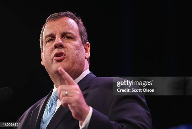 New Jersey Governor Chris Christie speaks to guests at the Iowa Freedom Summit on January 24, 2015 in Des Moines, Iowa. The summit is hosting a group...