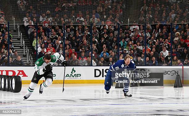 Tyler Seguin of the Dallas Stars and Team Toews competes against Phil Kessel of the Toronto Maple Leafs and Team Foligno during the Bridgestone NHL...