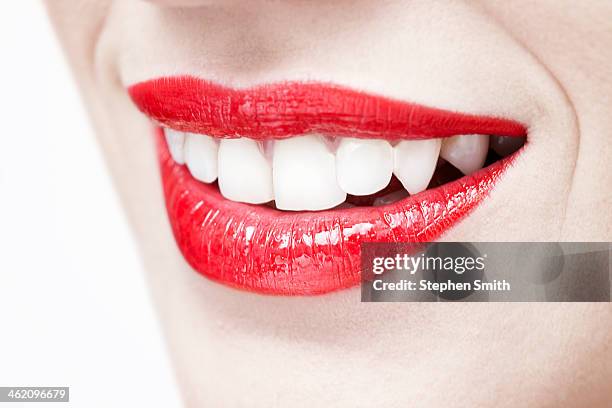 close up of womans teeth - white teeth stock pictures, royalty-free photos & images