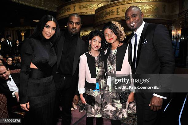 Kim Kardashian, Kanye West, guest, Maile Masako Brady and Wayne Brady attend "The BET Honors" 2015 at Warner Theatre on January 24, 2015 in...