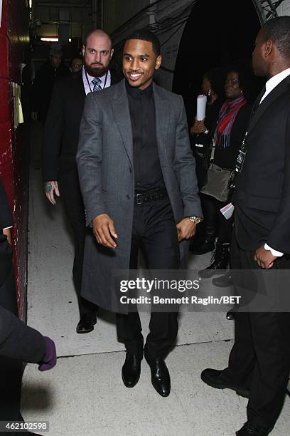 Singer Trey Songz poses during "The BET Honors" 2015 at Warner Theatre on January 24, 2015 in Washington, DC.