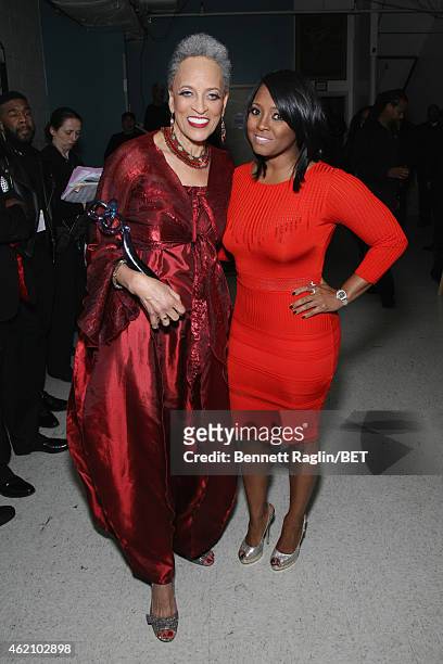 Honoree Dr. Johnnetta Betsch Cole and actress Keshia Knight Pulliam poses backstage during "The BET Honors" 2015 at Warner Theatre on January 24,...