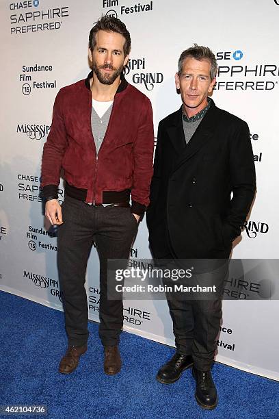 Actors Ryan Reynolds and Ben Mendelsohn attend the "Mississippi Grind" premiere party at Chase Sapphire on January 24, 2015 in Park City, Utah.