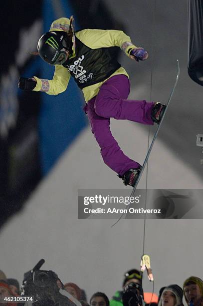 Gold medalist Chloe Kim rides during the women's snowboard half pipe final. Winter X Games on Saturday, January 24, 2015.