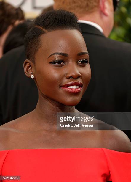 Actress Lupita Nyong'o attends the 71st Annual Golden Globe Awards held at The Beverly Hilton Hotel on January 12, 2014 in Beverly Hills, California.