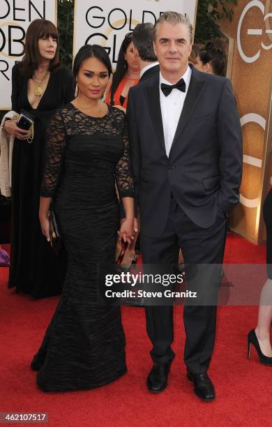 Actor Chris Noth and Tara Wilson attend the 71st Annual Golden Globe Awards held at The Beverly Hilton Hotel on January 12, 2014 in Beverly Hills,...