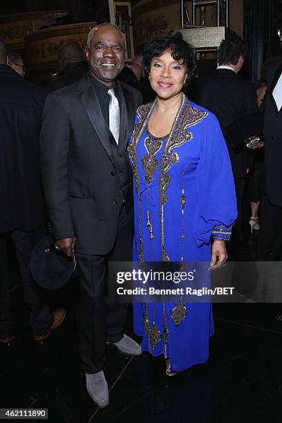 Actor Glynn Turman and Honoree Phylicia Rashad pose backstage during "The BET Honors" 2015 at Warner Theatre on January 24, 2015 in Washington, DC.