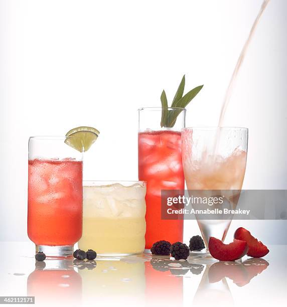assortment of sparkling water juice cocktails - red salvia stock pictures, royalty-free photos & images