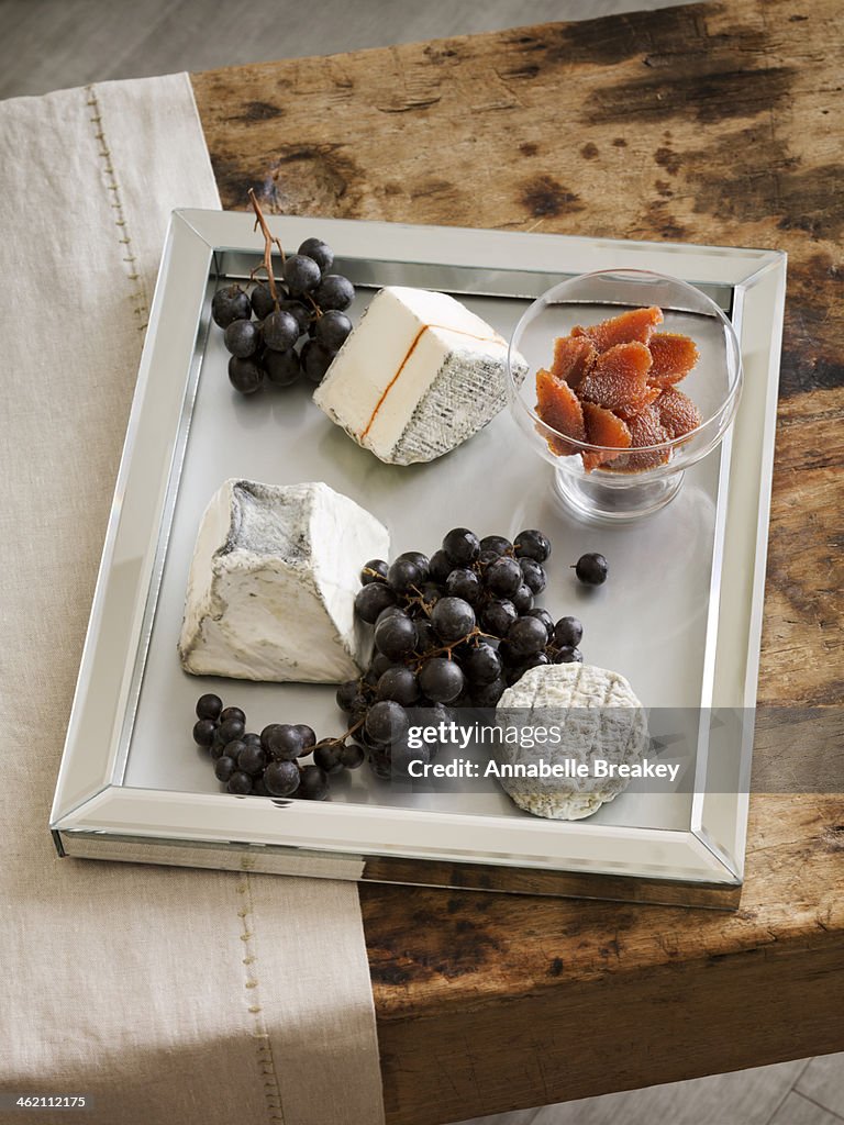 Cheese Plate with Grapes and Quince