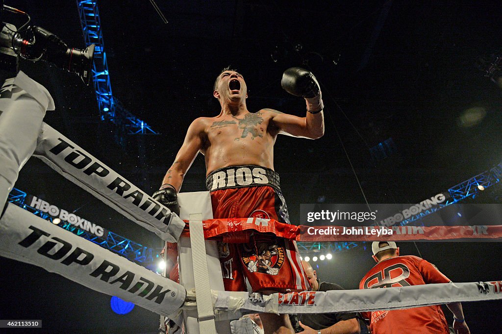 Brandon Rios Fights Brandon Rios celebrates his win over Mike Alvarado for the WBO... News ...