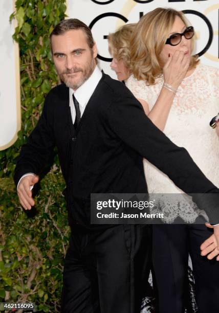 Actor Joaquin Phoenix attends the 71st Annual Golden Globe Awards held at The Beverly Hilton Hotel on January 12, 2014 in Beverly Hills, California.