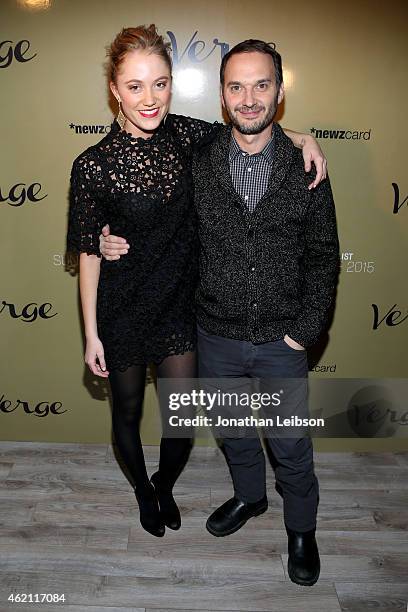 Actress Maika Monroe and celebrity photographer Jeff Vespa attend the Verge: Sundance 2015 Party at WireImage Studio on January 24, 2015 in Park...