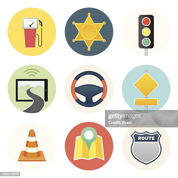 on the road icons - arrows traffic cone concept stock illustrations