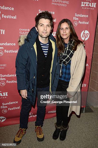 Actor Adam Scott Naomi Scott attend the "Sleeping With Other People" premiere during the 2015 Sundance Film Festival on January 24, 2015 in Park...