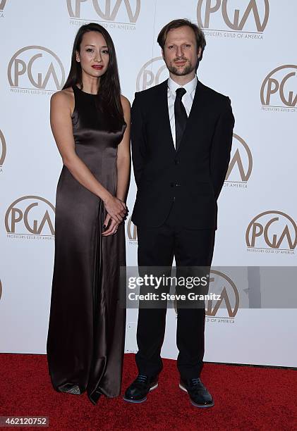 Directors Joanna Natasegara and Orlando von Einsiedel attend the 26th Annual Producers Guild Of America Awards at the Hyatt Regency Century Plaza on...