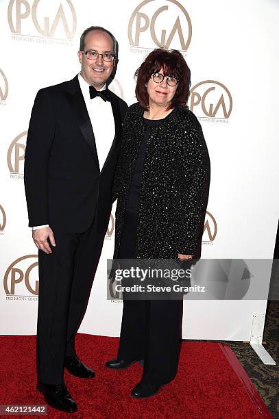 Andrew Decristofaro and Becky Sullivan attend the 26th Annual Producers Guild Of America Awards at the Hyatt Regency Century Plaza on January 24,...