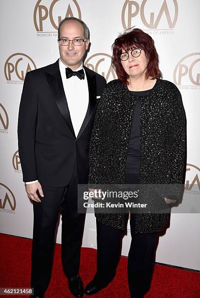 Andrew Decristofaro and Becky Sullivan attend the 26th Annual Producers Guild Of America Awards at the Hyatt Regency Century Plaza on January 24,...