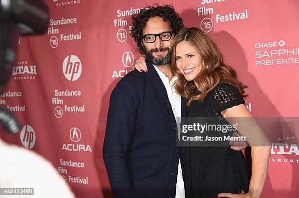 Actors Jason Mantzoukas and Andrea Savage attends the "Sleeping With Other People" premiere during the 2015 Sundance Film Festival on January 24,...