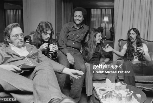 American rock group The Doobie Brothers, London, January 1974. Left to right: John Hartman, Tom Johnston, Tiran Porter, Patrick Simmons and Keith...