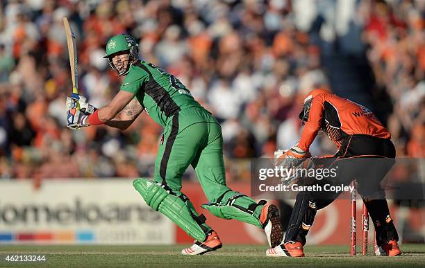 Kevin Pietersen of Melbourne Stars bats during the Big Bash League Semi Final match between the Perth Scorchers and the Melbourne Stars at WACA on...