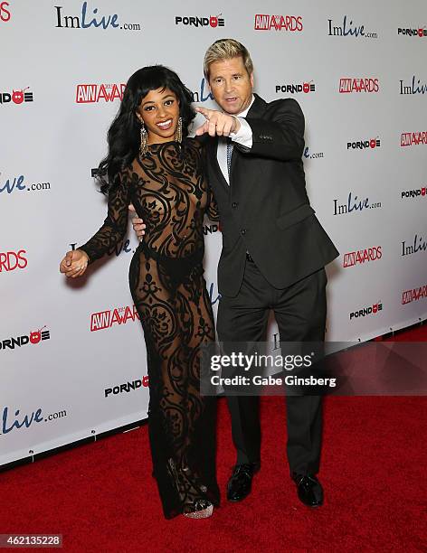 Adult film actress Anya Ivy and adult film director/producer Will Ryder arrive at the 2015 Adult Video News Awards at the Hard Rock Hotel & Casino on...