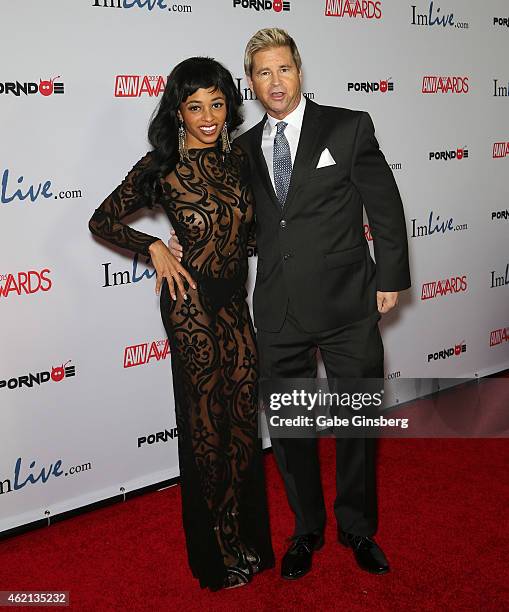 Adult film actress Anya Ivy and adult film director/producer Will Ryder arrive at the 2015 Adult Video News Awards at the Hard Rock Hotel & Casino on...